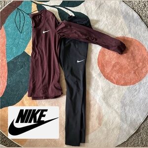 Nike Burgundy Top and Black Leggings Set